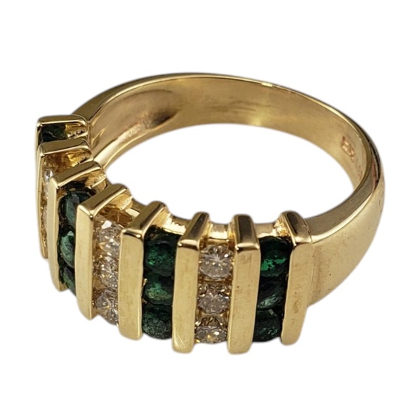 14K Yellow Gold Emerald and Diamond Band Ring Size 7.25  #21206 - Picture 3 of 9